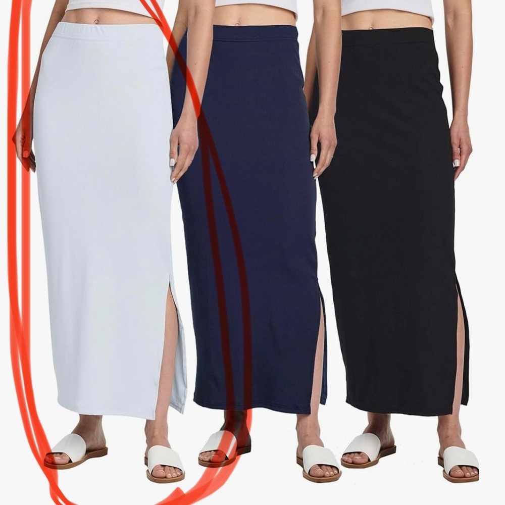 NWT ICE BLUE Women's Ribbed High Waisted Maxi Skirt with Side Slit